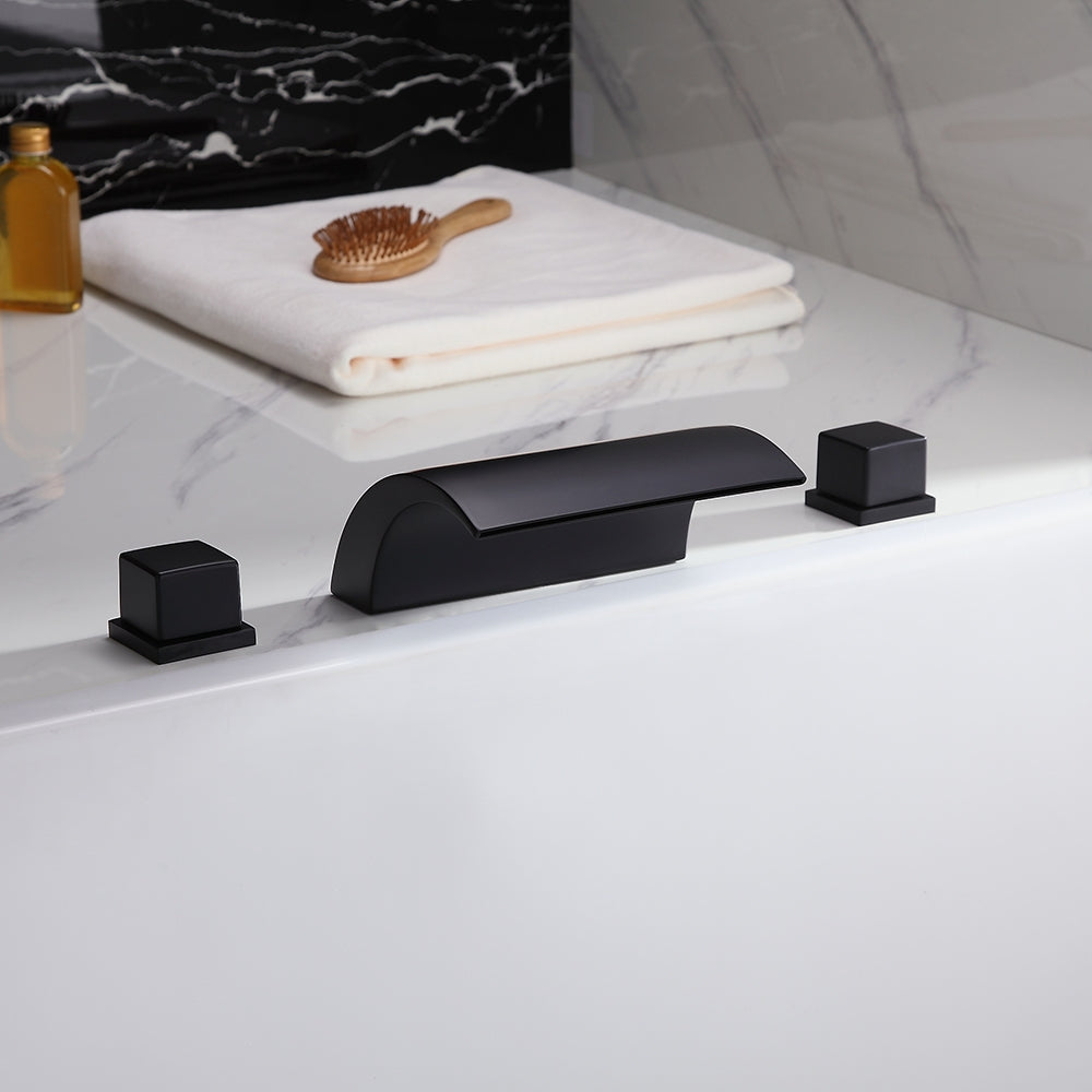 Waterfall Roman Tub Faucet, Double-Handle Brass Deck-Mounted, Matte Black