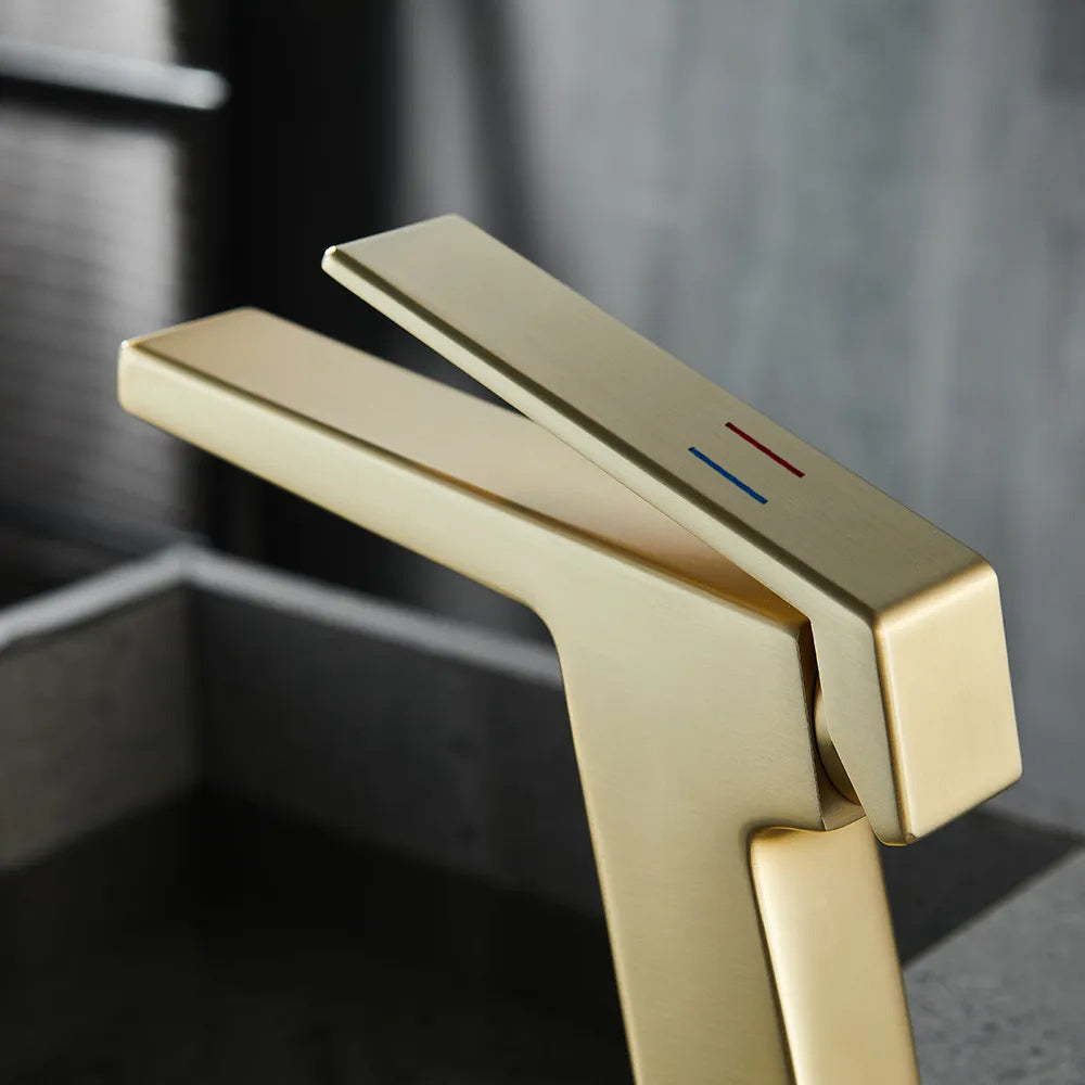 Gold Sink Faucet, 1-Hole Single-Handle Solid Brass