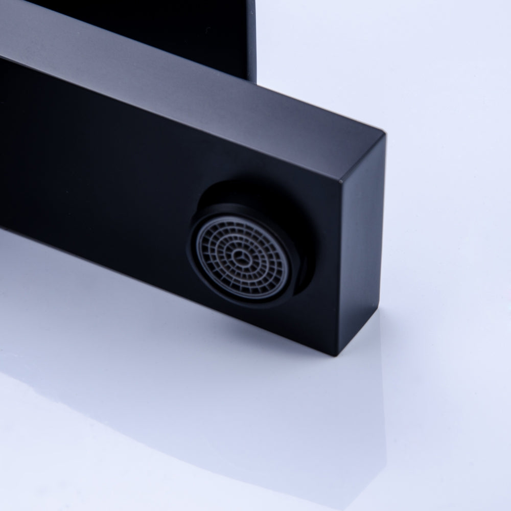 Modern Single-Handle 1-Hole Deck-Mount Square Sink Faucet, Matte Black