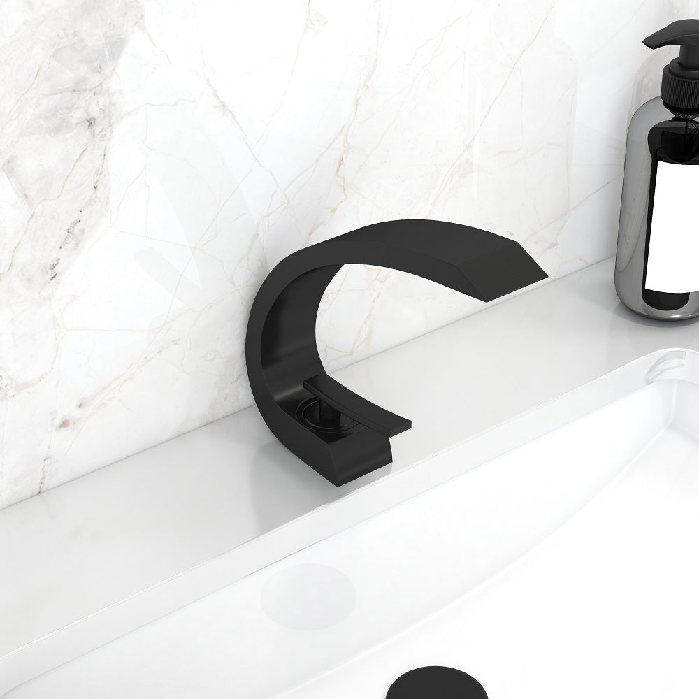 Modern Single-Hole 1-Handle C-Shaped Curved Spout Sink Faucet with Pop-Up Drain, Matte Black
