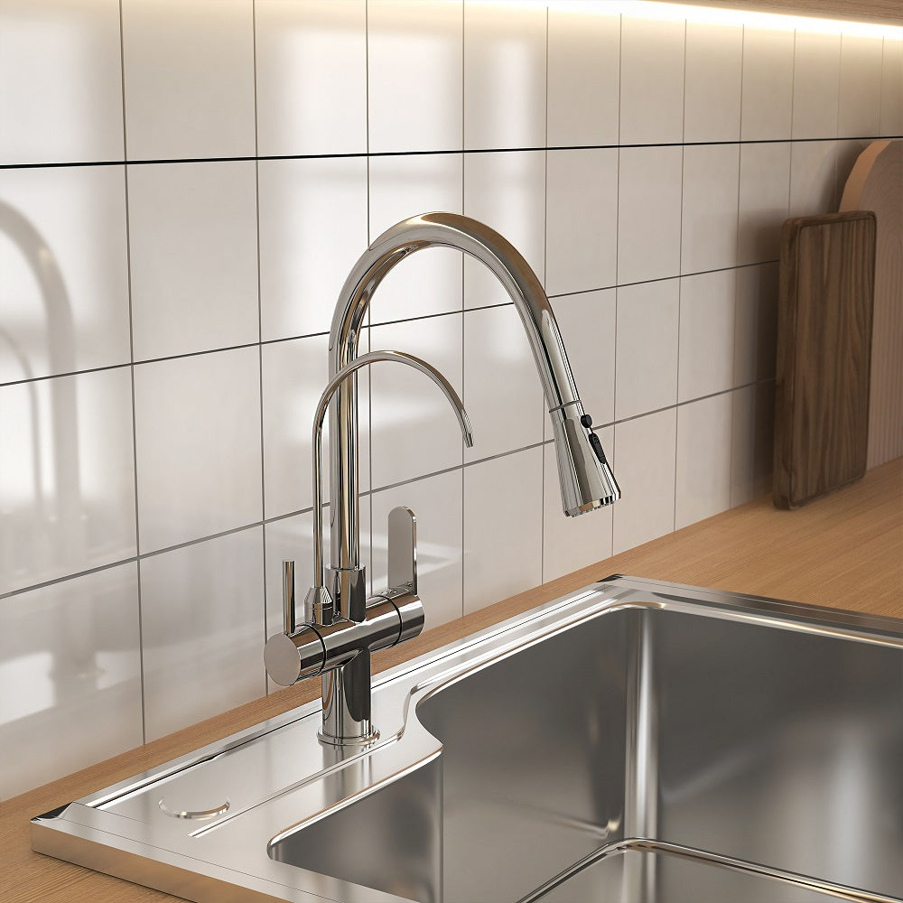 Water Filter Kitchen Faucet, Pull-Out Swirling Faucet in Matte Black, Solid Brass