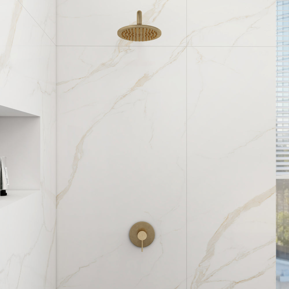 Round Rain Showerhead, Wall-Mount Shower System in Antique Brass, Solid Brass