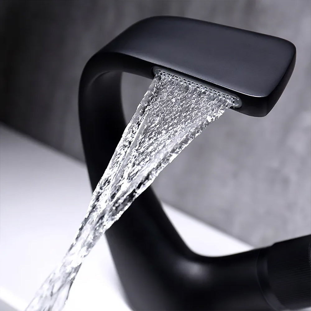 Black Waterfall Sink Faucet, Single-Handle 1-Hole Brass