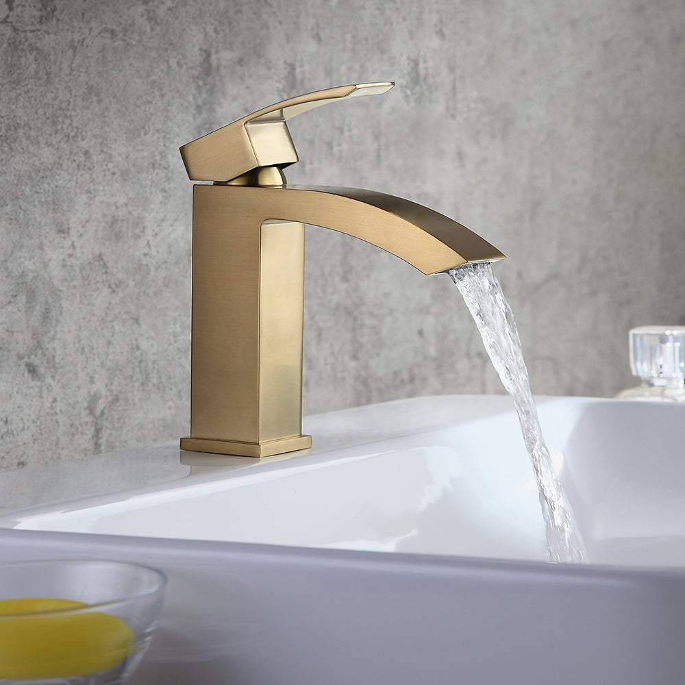Single-Hole Deck-Mounted Sink Faucet, Gold Brushed Brass for Bathroom