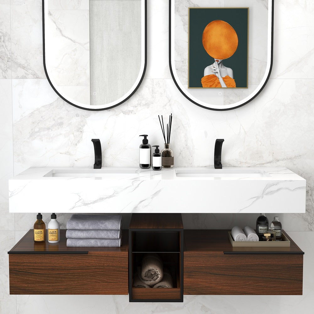 Modern Single-Hole 1-Handle C-Shaped Curved Spout Sink Faucet with Pop-Up Drain, Matte Black