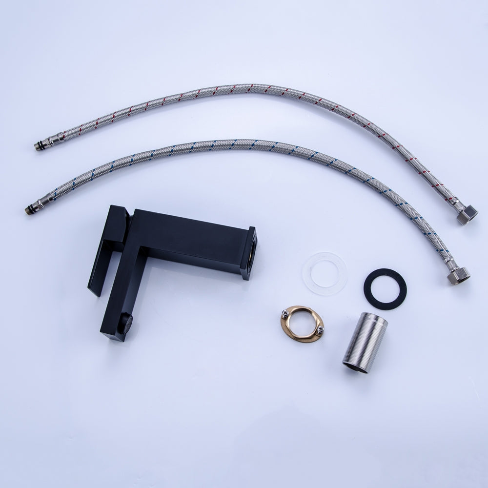 Modern Single-Handle 1-Hole Deck-Mount Square Sink Faucet, Matte Black