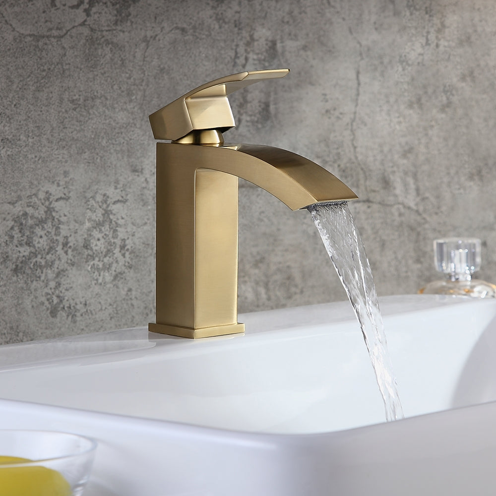 Single-Hole Deck-Mounted Sink Faucet, Gold Brushed Brass for Bathroom