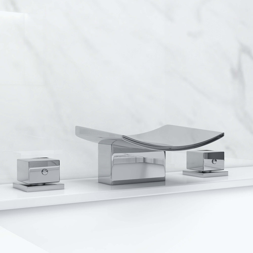 Contemporary Chrome Waterfall Faucet for Bathroom Sink