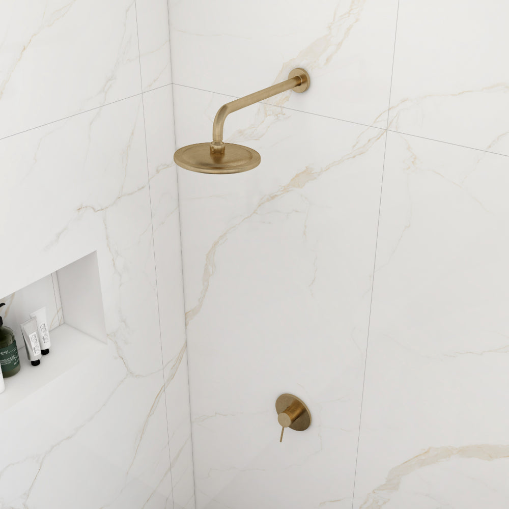 Round Rain Showerhead, Wall-Mount Shower System in Antique Brass, Solid Brass