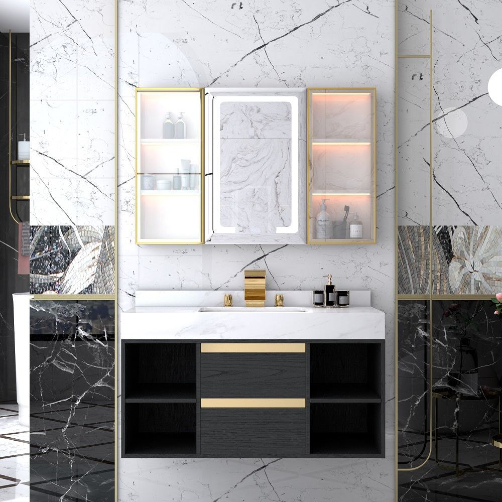 Modern Waterfall Widespread 2-Handle Sink Faucet in Gold Solid Brass