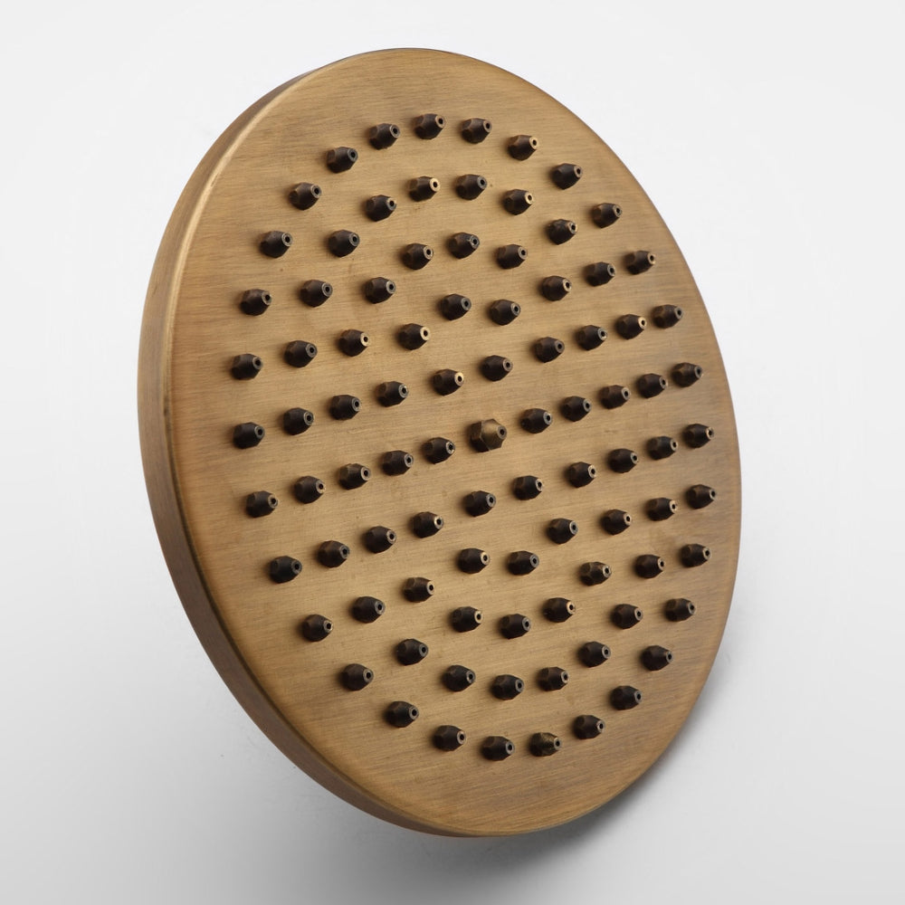 Round Rain Showerhead, Wall-Mount Shower System in Antique Brass, Solid Brass