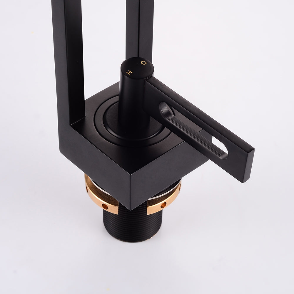Single-Handle Black Geometric Sink Faucet, Single-Hole Solid Brass, Architectural Design