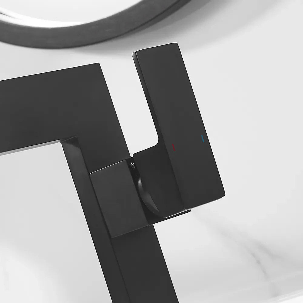 Black Ultra-Thin Single-Handle Waterfall Vessel Sink Faucet, Solid Brass