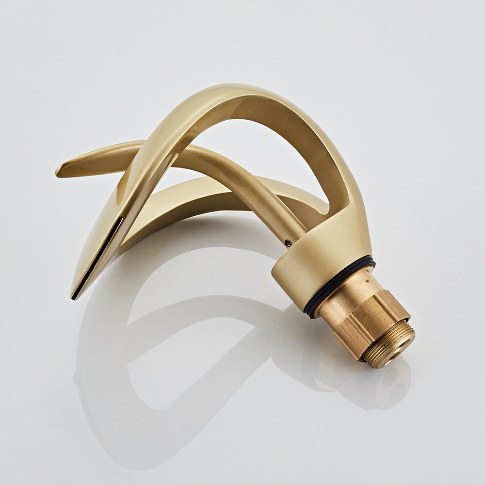 Gold Waterfall Sink Tap for Bathroom, Single Lever, Brass Body
