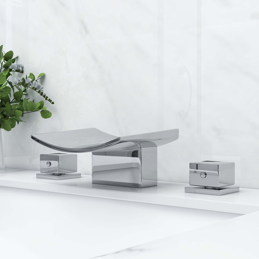 Contemporary Chrome Waterfall Faucet for Bathroom Sink