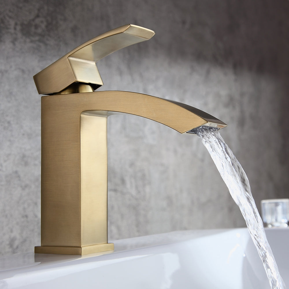 Single-Hole Deck-Mounted Sink Faucet, Gold Brushed Brass for Bathroom
